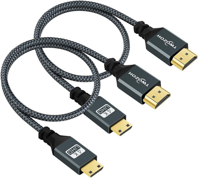 Twozoh Mini HDMI to HDMI Cable 1M 2 Pack, Nylon Braided HDMI to Mini HDMI Support 3D/4K@60Hz 18Gbps/2160P/1080P for/Canon DSLR, Camcorder, Laptop, Tablet and Graphics/Video Card - Image 1