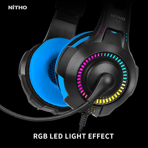 Nitho NX200 Gaming Headset with RGB Light and Microphone, Over-Ear Stereo Headphones for Xbox Series X|S, Xbox One, PS5, PS4, Nintendo Switch, PC, Mobile, 3.5 mm Audio Jack, 40 mm Drivers - Blue - Image 3