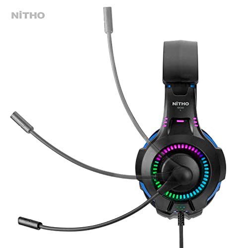 Nitho NX200 Gaming Headset with RGB Light and Microphone, Over-Ear Stereo Headphones for Xbox Series X|S, Xbox One, PS5, PS4, Nintendo Switch, PC, Mobile, 3.5 mm Audio Jack, 40 mm Drivers - Blue - Image 2