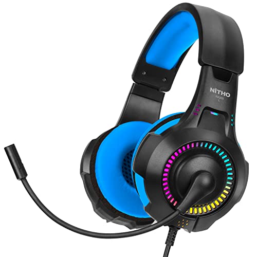 Nitho NX200 Gaming Headset with RGB Light and Microphone, Over-Ear Stereo Headphones for Xbox Series X|S, Xbox One, PS5, PS4, Nintendo Switch, PC, Mobile, 3.5 mm Audio Jack, 40 mm Drivers - Blue - Image 1