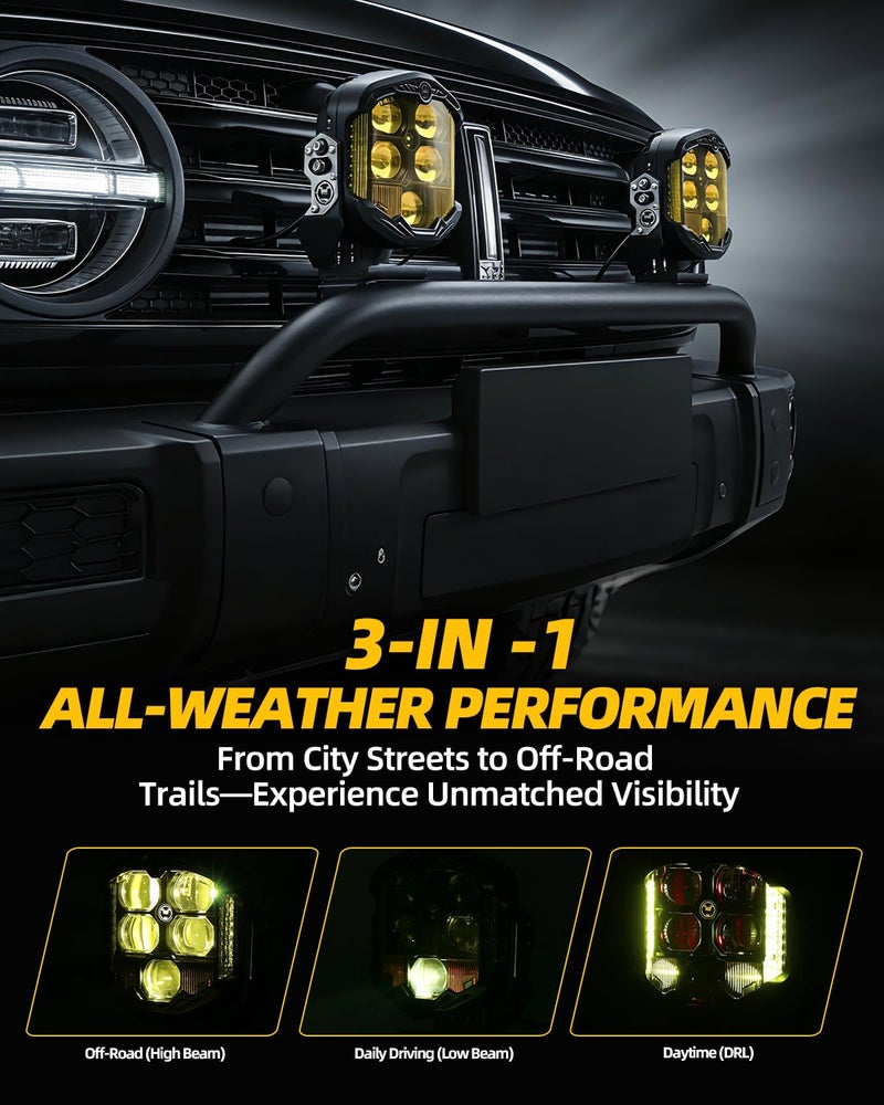 NKCELL POWER 7 Inch LED Offroad Driving Light with Amber DRL, 95W 10800LM Side Shooter Combo Beam Pods, Bumper Fog Work Light for Jeep Truck Pickup SUV UTV (Single 1PC, No Harness) - Image 3