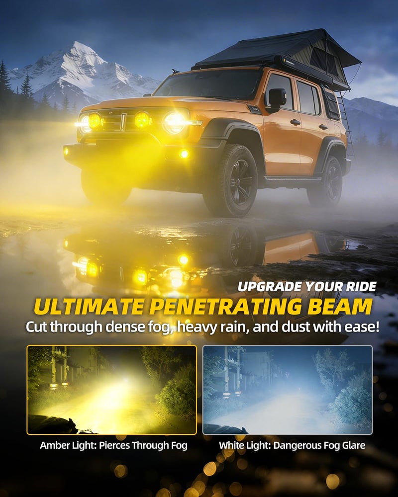 NKCELL POWER 7 Inch LED Offroad Driving Light with Amber DRL, 95W 10800LM Side Shooter Combo Beam Pods, Bumper Fog Work Light for Jeep Truck Pickup SUV UTV (Single 1PC, No Harness) - Image 2