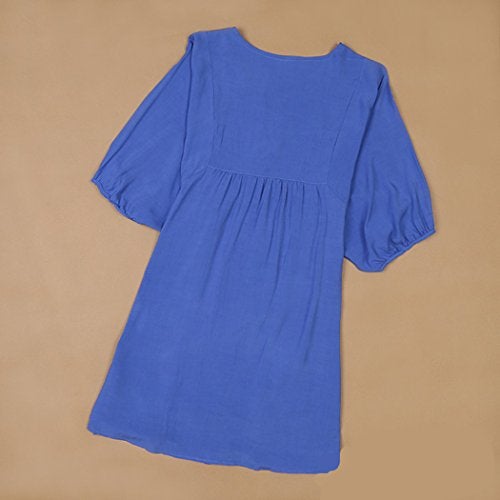 Kafeimali Summer Dress V Neck Mexican Embroidered Peasant Women's Dressy Tops Blouses (Blue) - Image 2