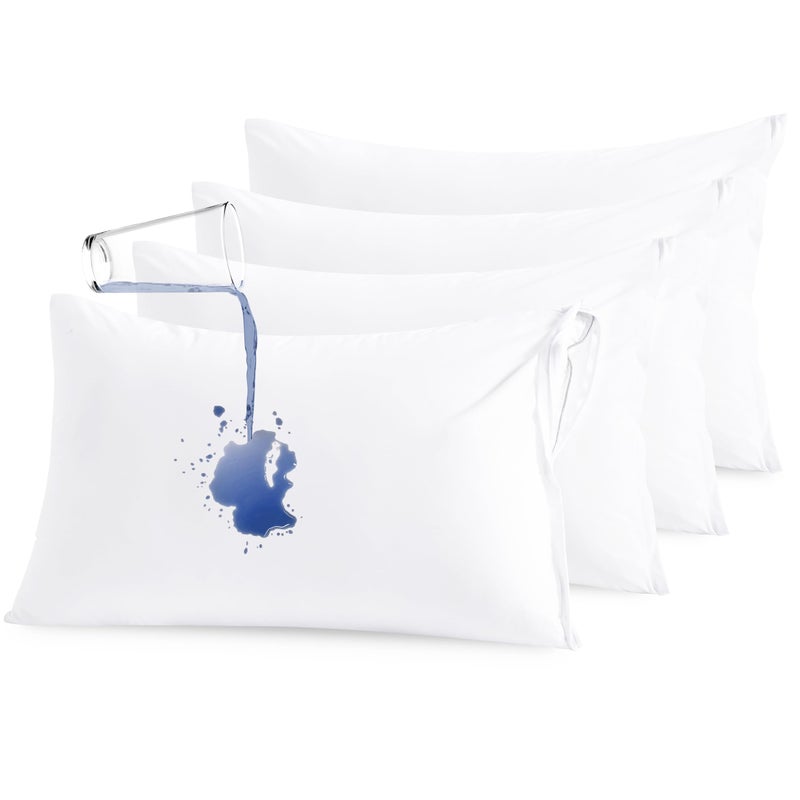 NTBAY NTBAY 4 Pack Zippered Waterproof King Pillow Protectors Super Soft Quiet Zip Pillow Protectors 20x36 Inches Jersey Pure White Waterproof Pillow Cases Covers 