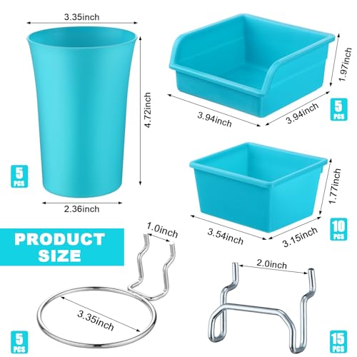 Yookeer 20 Pcs Pegboard Bins and Cups with Hooks and Loops Peg Assortment Organizer Accessories Various Tool Organizer Pegboard Baskets Set for Garage Workshop Workbench OfficeBlue - Image 3