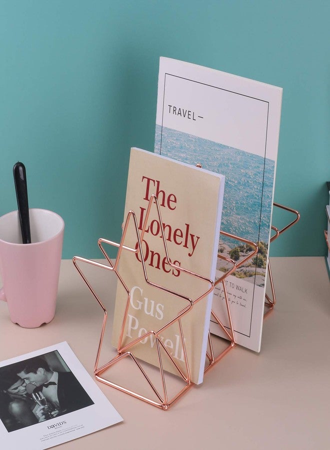 Simmer Stone Magazine Holder File Sorter, Metal 5 Slot Desk Organizer Rack for Document, Folder, Letter and Book, Rose Gold, Pentastar Shape - Image 5