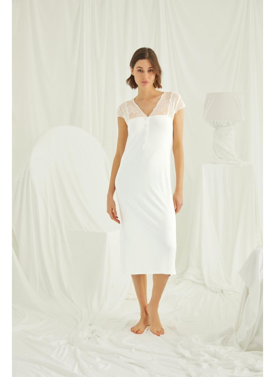 Women's Nightgown with Lace Sleeves, Shoulders and Collar and Buttons in the Front - pzsku/ZBEBF571858DEC4482BA5Z/45/_/1740068115/397ab673-9d43-4987-bb83-e568ae820da8