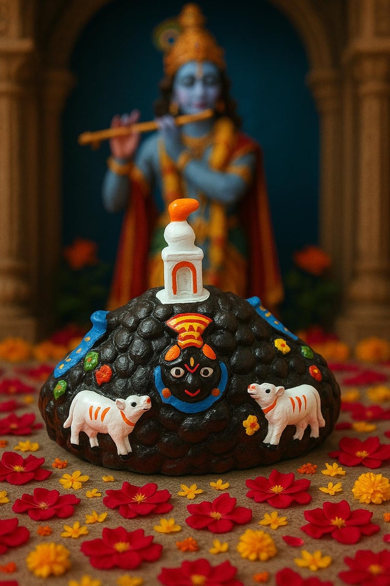 Achleshwar Giriraj Govardhan Idol | Marble Dust Sculpture | Shree Giriraj Ji Mukharvind Design for Pooja | Multicolor | 4 Inch - Image 4