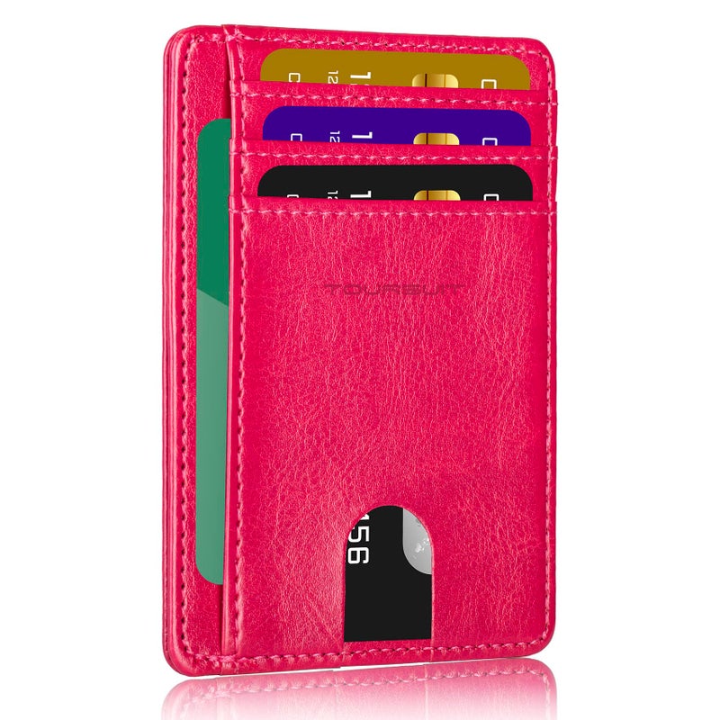 TOURSUIT Travel Minimalist Slim Front Pocket Wallet for Men Women, RFID Blocking Credit Card Holder Case (Rose Red) - Image 1