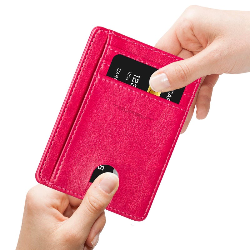 TOURSUIT Travel Minimalist Slim Front Pocket Wallet for Men Women, RFID Blocking Credit Card Holder Case (Rose Red) - Image 5