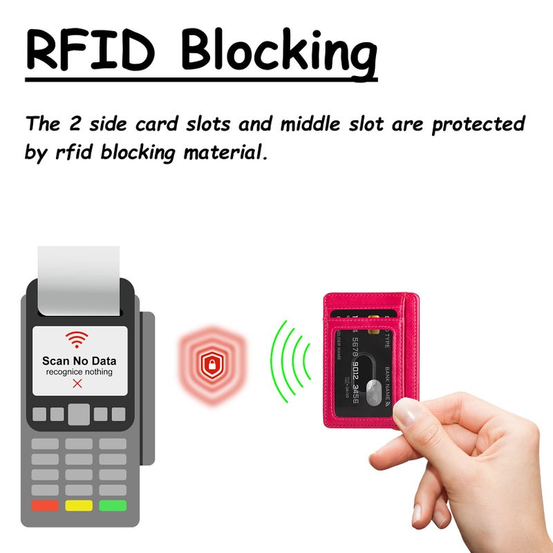 TOURSUIT Travel Minimalist Slim Front Pocket Wallet for Men Women, RFID Blocking Credit Card Holder Case (Rose Red) - Image 3