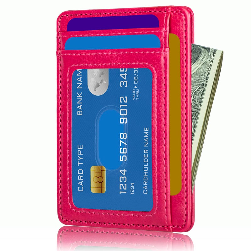 TOURSUIT Travel Minimalist Slim Front Pocket Wallet for Men Women, RFID Blocking Credit Card Holder Case (Rose Red) - Image 2