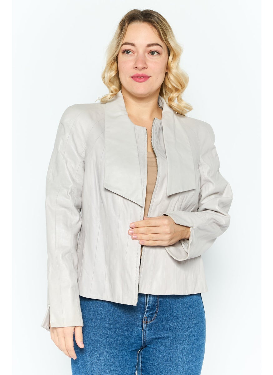 EMPORIO ARMANI Women Plain Motorcycle Jacket, Grey  - Image 1