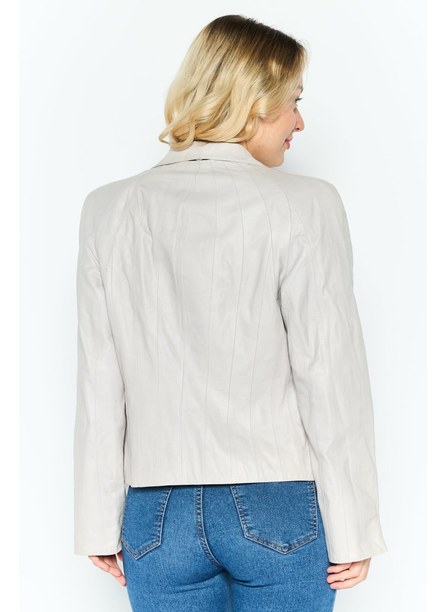 EMPORIO ARMANI Women Plain Motorcycle Jacket, Grey  - Image 4