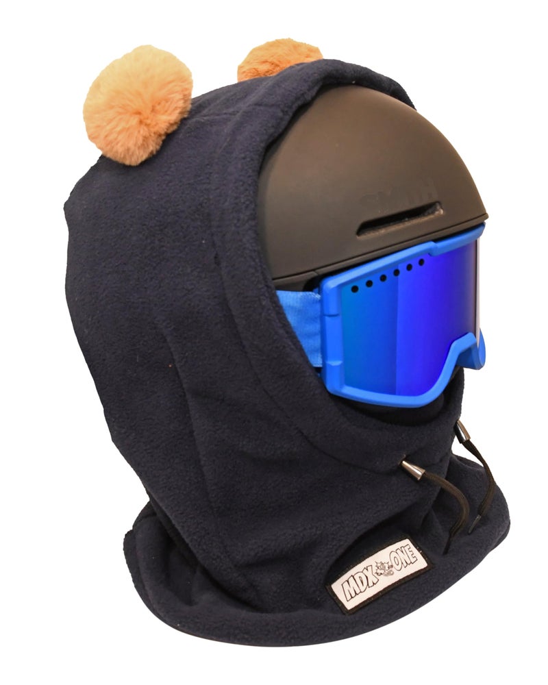 MDXONE Kids Over The Helmet Balaclava Children face mask with Buttons for Pompoms with Elastics (Sold Separately) (Azure) - Image 3