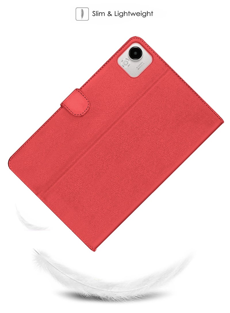 OMAKER Honor Pad X9a 11.5 4G 2025 PU Leather Magnetic Closure Flip Case Cover (TCFPSR) - Red - Image 2