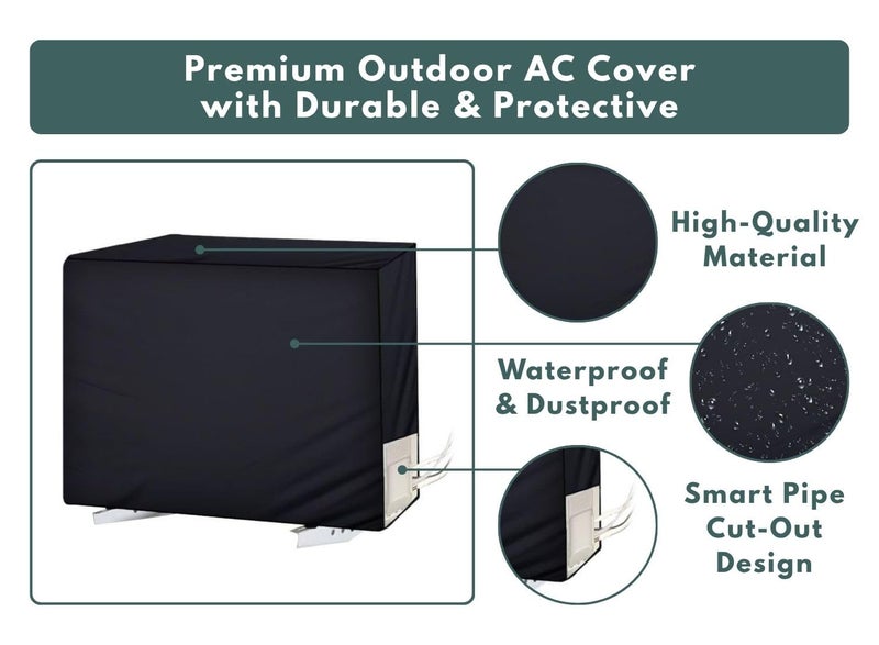 Wings Star Polyester Split Ac Cover For Indoor And Outdoor Unit Of 1.5 Ton Ac Waterproof And Dustproof Black Floral Pattern KUM174 - Image 4
