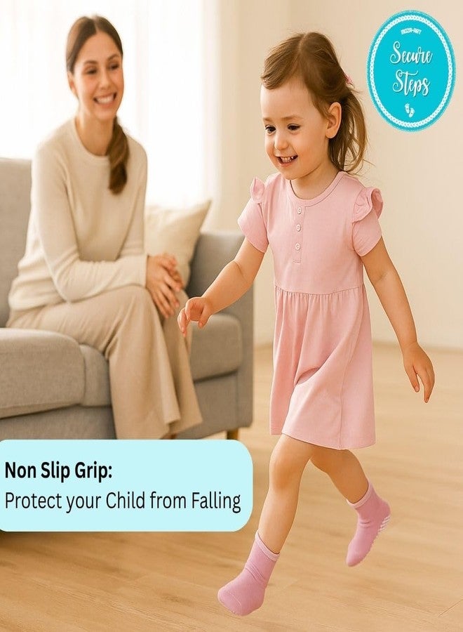 Secure Steps Anti Skid Socks for Babies - Soft Cotton Non Slip Socks for 1-3 Years | Crawling & Walking for Girls | Safe Grip Kids Socks | Baby Girl | (Pack of 6) - Image 2