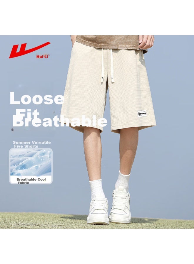 Pull Back Warrior Men's Summer Breathable Five-point Shorts Loose Sports Trendy Pants Men's Quick-drying Casual Pants Men Khaki Color 2XL - Image 1