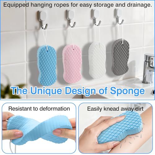 Brvlsoc 4-Pack Exfoliating Bath Sponges – Super Soft Shower Sponge Set for Adults & Kids, Gentle Dead Skin Remover, Assorted Colors (Pink, Blue, White, Gray) - Image 5