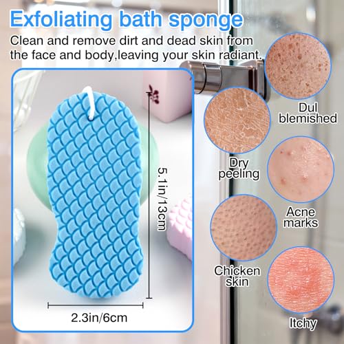 Brvlsoc 4-Pack Exfoliating Bath Sponges – Super Soft Shower Sponge Set for Adults & Kids, Gentle Dead Skin Remover, Assorted Colors (Pink, Blue, White, Gray) - Image 4