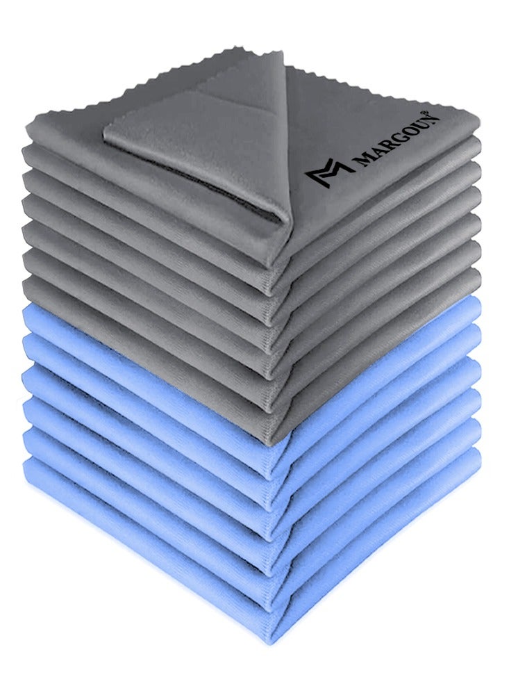 MARGOUN 12 Pack Microfiber Cleaning Cloth Premium Cloth for Glasses Lens Screens & More Grey Blue - Image 2