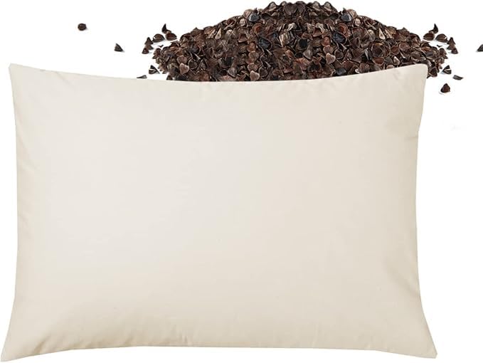 USlixury USlixury Buckwheat Pillow 14X20  Adjustable Height and Firmness Organic and Machine Washable Pillowcase Firm Neck Support for BackSideStomach Sleepers White 