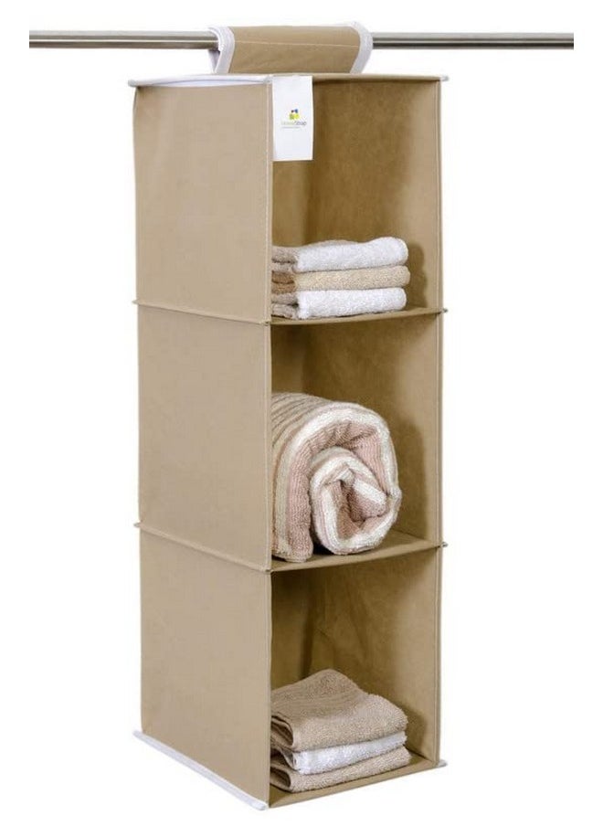 HomeStrap Homestrap Non Woven Hanging 3 Shelves Wardrobe/Closet Cloth Organizer (Beige)|(Pack of 2)(Shark Tank Product)  - Image 5