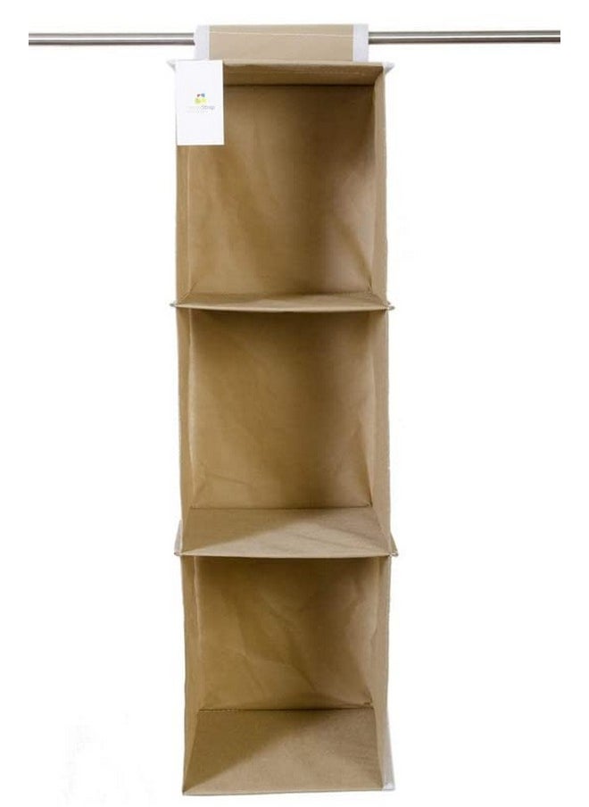 HomeStrap Homestrap Non Woven Hanging 3 Shelves Wardrobe/Closet Cloth Organizer (Beige)|(Pack of 2)(Shark Tank Product)  - Image 4