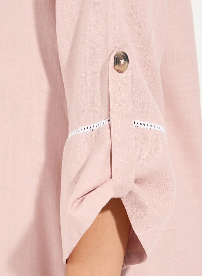 Styli Linen Look Jalabiya with Roll-Up Sleeves
