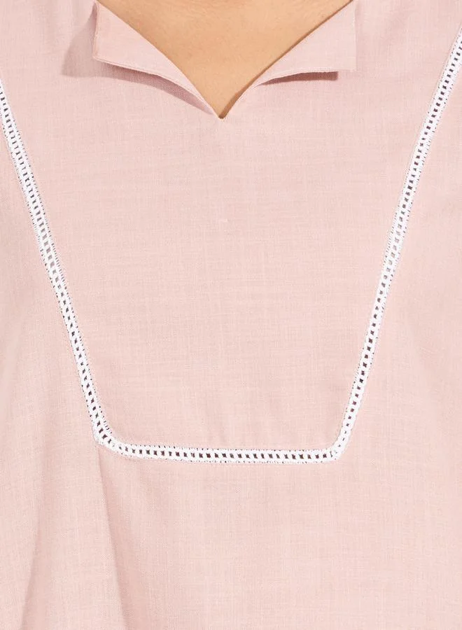 Styli Linen Look Jalabiya with Roll-Up Sleeves