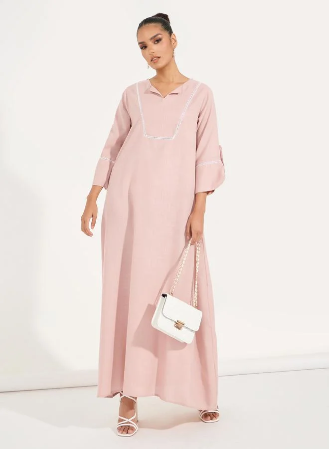 Styli Linen Look Jalabiya with Roll-Up Sleeves