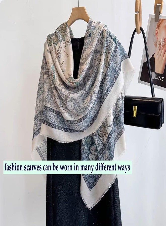 كي-اليوون وشاح مربع كبير من كي-إليون، 51 بوصة، مصنوع من القطن والكتان، وشاح أنيق، وشاح لربط الشعر، وشاح للرقبة للنساء (H2308) - Image 4