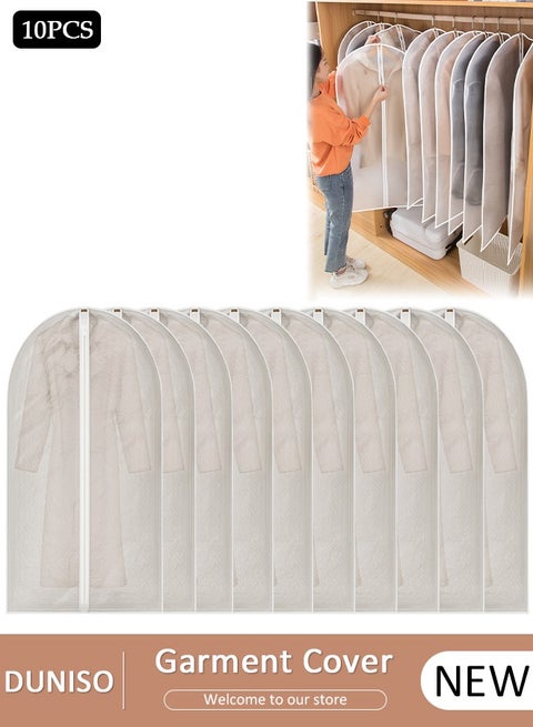 10 Pack Clear Garment Bags for Hanging Clothes with Full Zipper, Dust Proof Clothes Bag Travel Hanging Garment Bags for Closet Storage, Suit Bags for Long Clothes 60*140cm