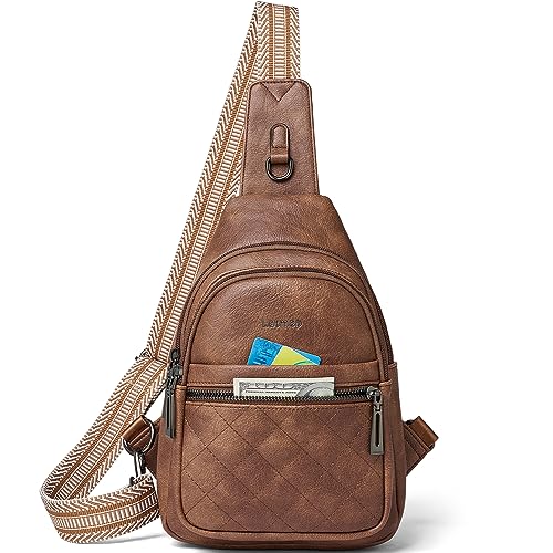 LATMAP Sling Bag For Women Fanny Pack Faux Leather Small Casual Day-pack Backpack Crossbody Chest Bags Purse Waterproof Anti Theft,Brown - Image 1