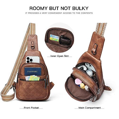 LATMAP Sling Bag For Women Fanny Pack Faux Leather Small Casual Day-pack Backpack Crossbody Chest Bags Purse Waterproof Anti Theft,Brown - Image 4