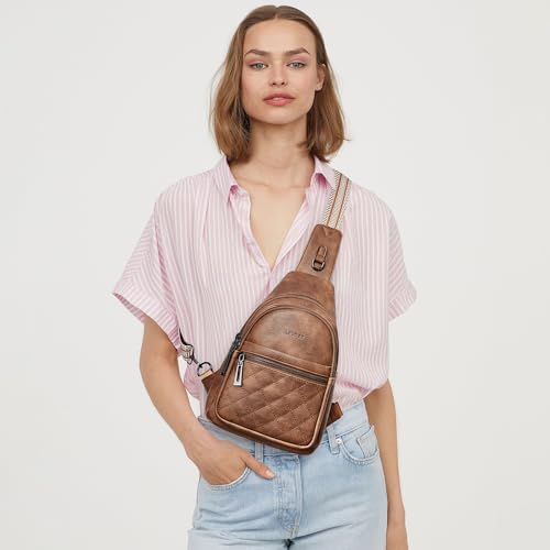 LATMAP Sling Bag For Women Fanny Pack Faux Leather Small Casual Day-pack Backpack Crossbody Chest Bags Purse Waterproof Anti Theft,Brown - Image 2