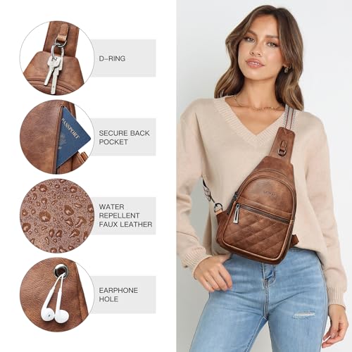 LATMAP Sling Bag For Women Fanny Pack Faux Leather Small Casual Day-pack Backpack Crossbody Chest Bags Purse Waterproof Anti Theft,Brown - Image 5