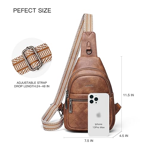 LATMAP Sling Bag For Women Fanny Pack Faux Leather Small Casual Day-pack Backpack Crossbody Chest Bags Purse Waterproof Anti Theft,Brown - Image 3