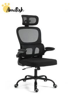 AnneFish Ergonomic Home Office Desk Mesh Chair with Adjustable Lumbar Support High Back Executive Swivel Task Computer Chair with Flip-up Armrests Comfortable Headrest  - Image 2