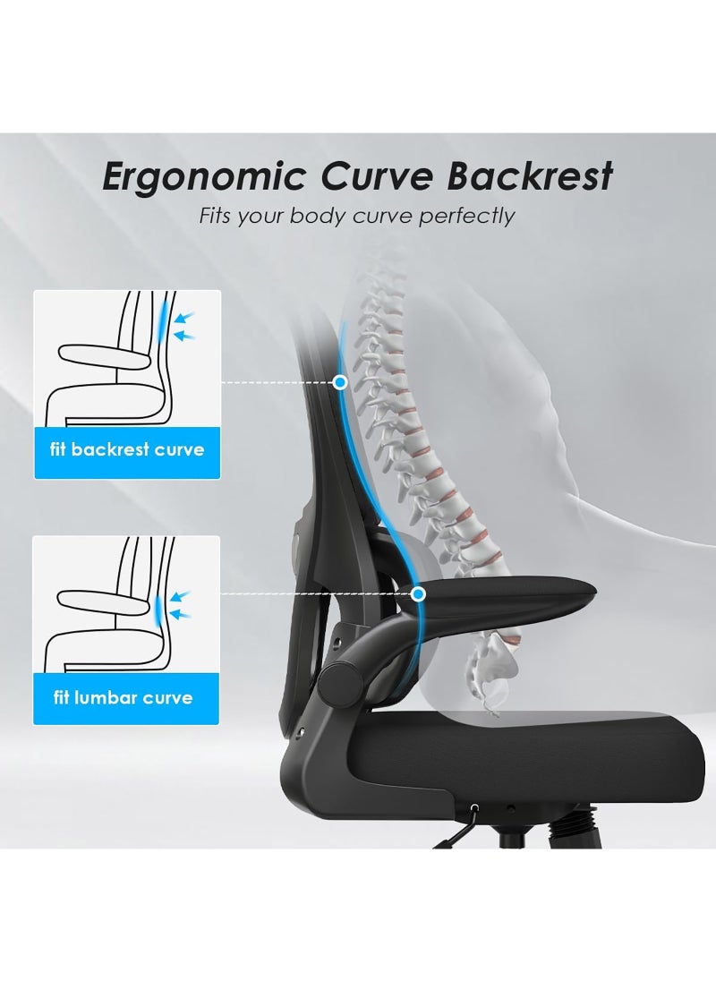 AnneFish - Ergonomic Home Office Desk Mesh Chair with Adjustable Lumbar Support High Back Executive Swivel Task Computer Chair with Flip-up Armrests Comfortable Headrest - Image 1