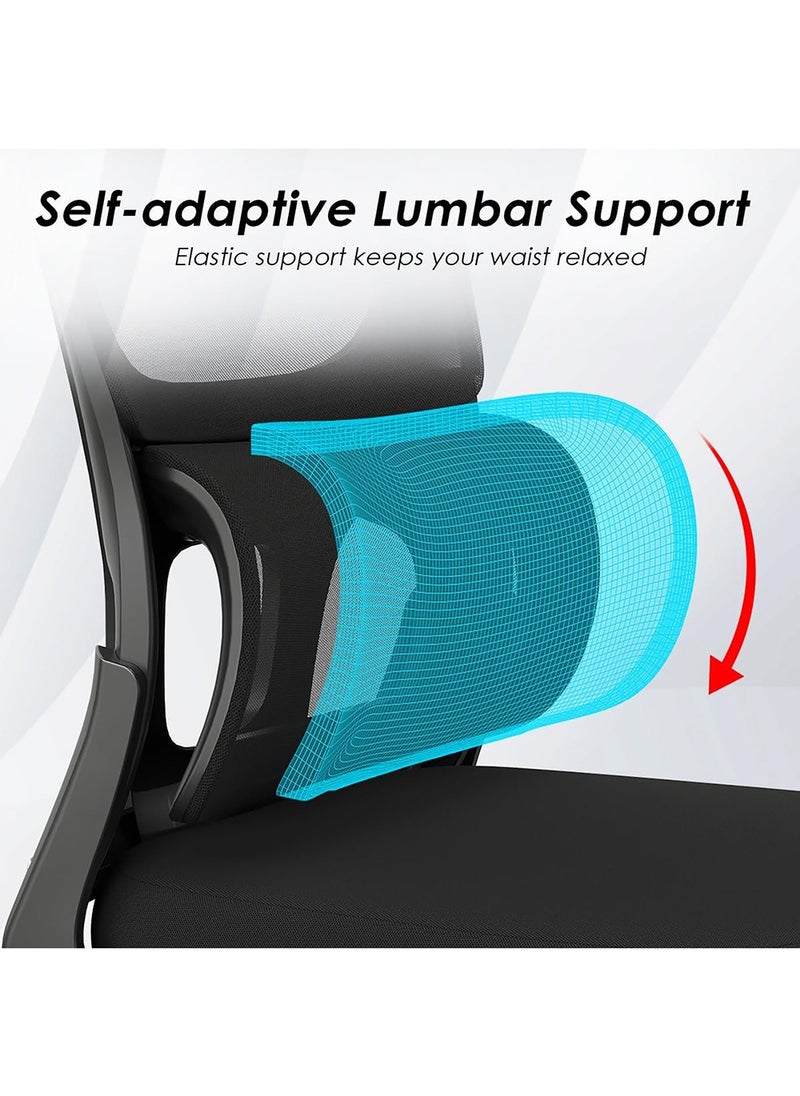 AnneFish - Ergonomic Home Office Desk Mesh Chair with Adjustable Lumbar Support High Back Executive Swivel Task Computer Chair with Flip-up Armrests Comfortable Headrest - Image 1