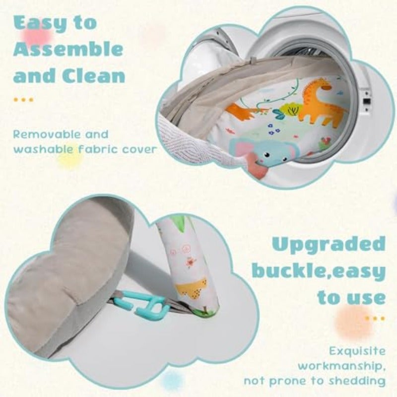 Baby Play Mat Baby Play Gym Plush Play Mat with 6 Toys and Moon Pillow Foldable Detachable Zoo Design Baby Gym for Early Education Develop MotorCognition Suitable for Babies Aged 0-18 Months - Image 5