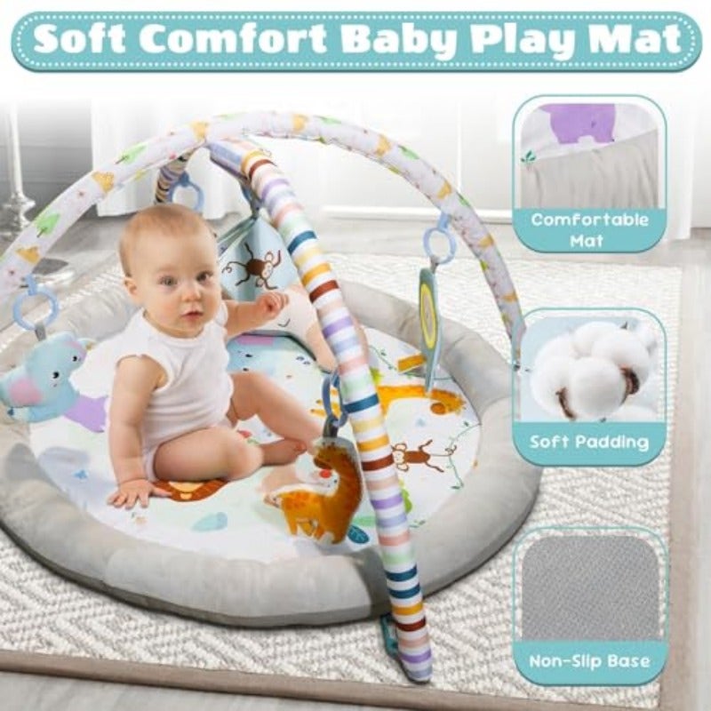 Baby Play Mat Baby Play Gym Plush Play Mat with 6 Toys and Moon Pillow Foldable Detachable Zoo Design Baby Gym for Early Education Develop MotorCognition Suitable for Babies Aged 0-18 Months - Image 4