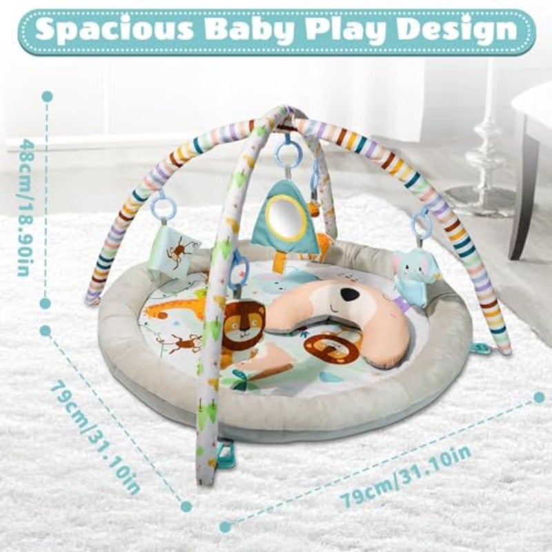Baby Play Mat Baby Play Gym Plush Play Mat with 6 Toys and Moon Pillow Foldable Detachable Zoo Design Baby Gym for Early Education Develop MotorCognition Suitable for Babies Aged 0-18 Months - Image 3
