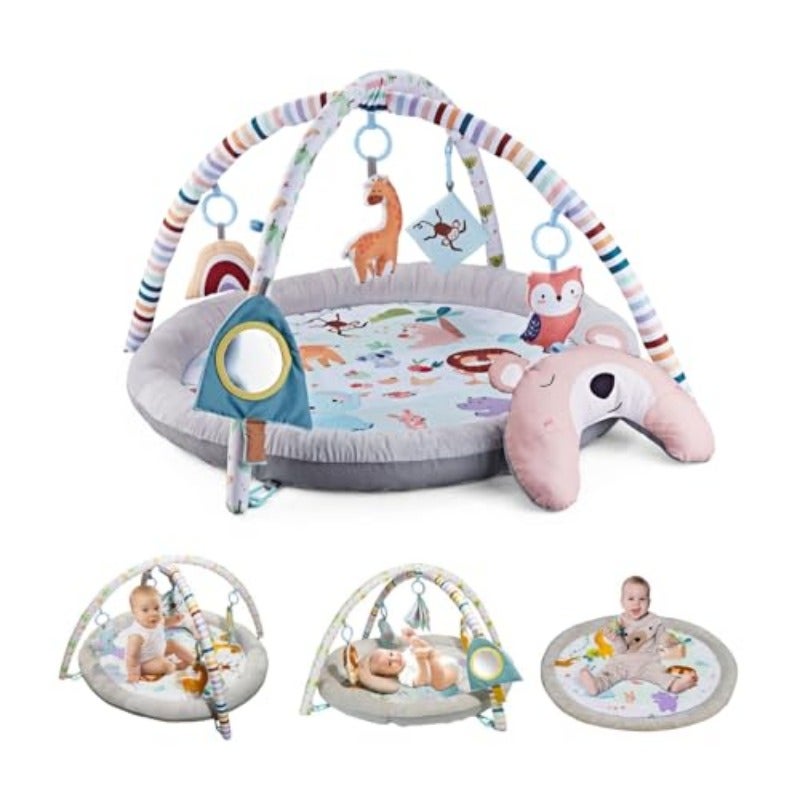 Baby Play Mat Baby Play Gym Plush Play Mat with 6 Toys and Moon Pillow Foldable Detachable Zoo Design Baby Gym for Early Education Develop MotorCognition Suitable for Babies Aged 0-18 Months - Image 1