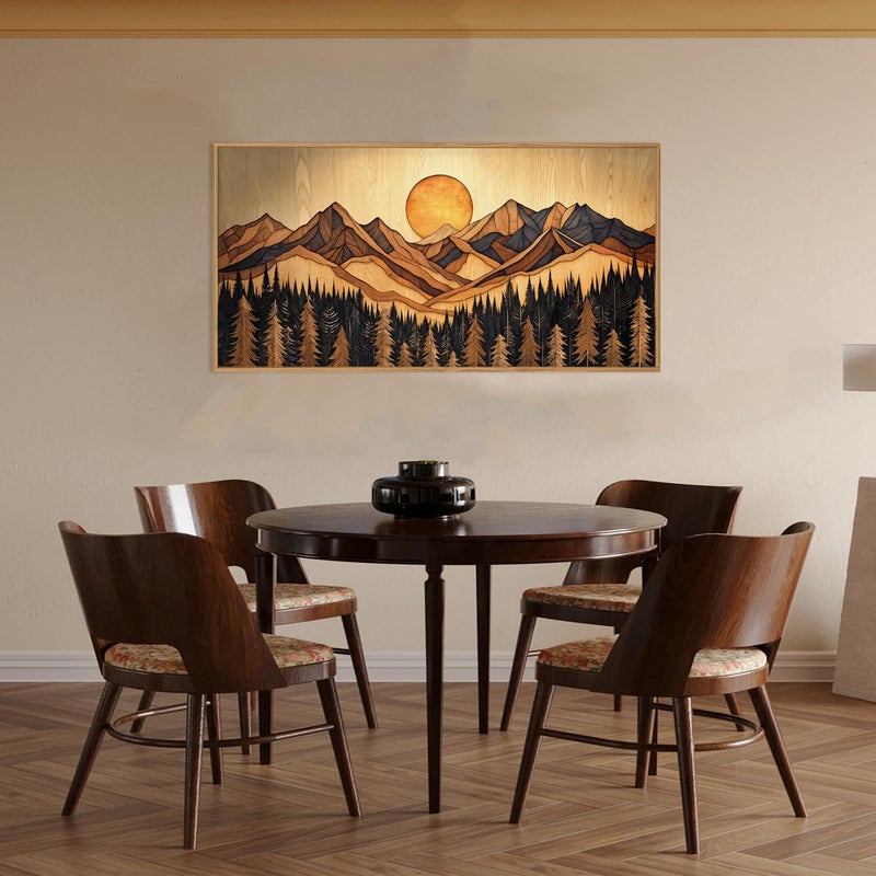 Ausril Woodcut Mountain Pine Tree Framed Canvas Wall Art Set - 20x40 Inch, Vintage Nature Forest Wilderness Landscape Print, Brown Boho Style Painting for Living Room, Bedroom, Office Decor - Image 4
