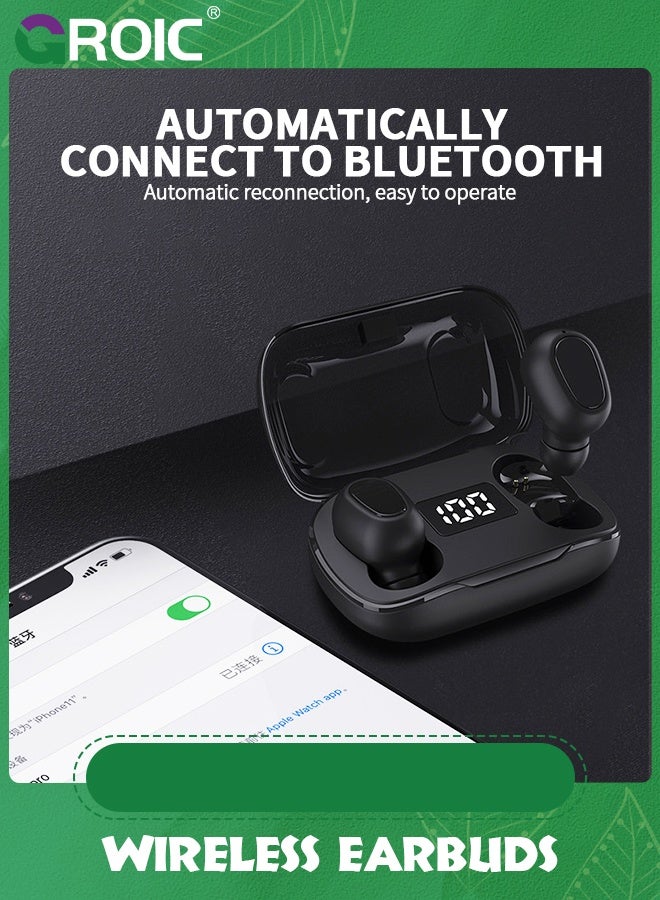 GROIC Black Bluetooth Wireless Earbuds, Earphone Headset with Charging Case displaying Battery time, Standby time 120Hrs, in-Ear Earbuds Mic for Mobile Phone, Tablets, Laptop  - Image 4