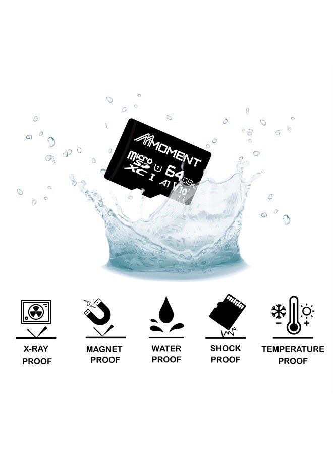 MMOMENT Micro SDHC Card, A1, UHS-I, U1, V10, Class 10 Compatible, Read Speed Up to 90 MB/s, SD Adapter Included (64GB, Black - A1, U1, V10) - Image 3