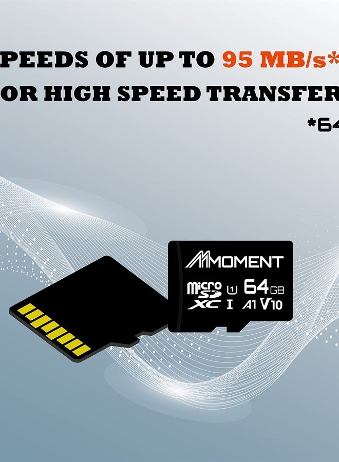 MMOMENT Micro SDHC Card, A1, UHS-I, U1, V10, Class 10 Compatible, Read Speed Up to 90 MB/s, SD Adapter Included (64GB, Black - A1, U1, V10) - Image 4
